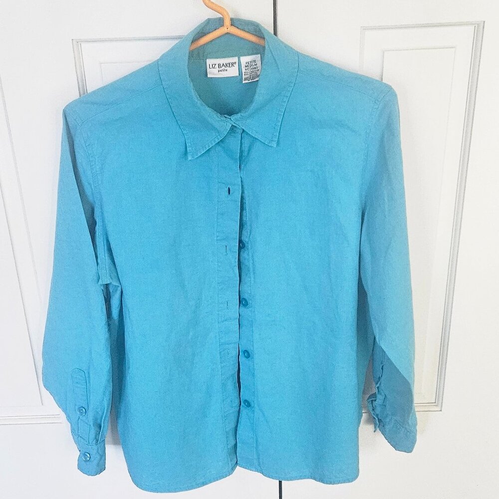 Liz Baker Petite - Blue Woven fabric Button Down Shirt